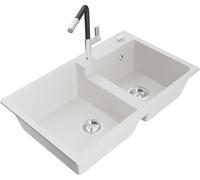 Mexen Tomas - Lavello in granito a 2 piani con rubinetto da cucina Flora, bianco