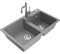 Mexen Tomas - Lavello in granito a 2 vani con rubinetto da cucina Carla, grigio