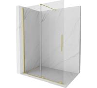 Mexen Velar - Parete doccia estensibile Walk-in 140 x 200 cm, trasparente 8 mm, oro spazzolato - 871-140-000-03-55