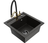 Mexen Vito lavabo in granito 1 vasca con rubinetto da cucina Duo, nero/oro metallizzato - 6503-75-671701-57-B 22580 5905315044679