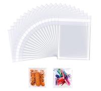 Mexgcom 100 Pezzi Bustine Cellophane Trasparenti, Buste Caramelle Autoadesivi, Piccole Sacchettini di Plastica Riutilizzabili per Biscotti Dolci Accessori Regalo (10×10CM)
