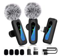 Mexgcom Microfono Lavalier Wireless per iPhone, Android, iPad, Mini Microfono a Bavero con Cancellazione del Rumore, per Registrazione Video,Tiktok, Youtube, Trasmissioni dal Vivo,Interviste