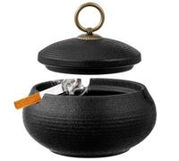 Mexgcom Posacenere a Vento in Ceramica Nera con Coperchio, Ideale per Patio, Posacenere Storm Resistente per Esterni, Balcone e Giardino, Posacenere da Esterno, Bar