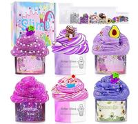 Mexgcom Slime Fluffy Kit, 6×70ml Kit Slime per Burro Fluffy, Melma Trasparente e Melma di Burro Slime per Bambini Festa Regalo di Compleanno per Ragazze Ragazzi, Festa e Natale (Viola, 6×70ml)
