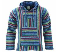 Mexican Baja Jerga Hoody Siesta Hoody Surf Hippy Drug Rug Jumper Blu Elettrico