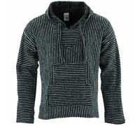 Mexican Baja Jerga Hoody Siesta Hoody Surf Hippy Drug Rug Jumper Nero Bianco