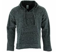 Mexican Baja Jerga Hoody Siesta Hoody Surf Hippy Drug Rug Jumper Nero Bianco