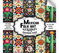 Mexican Folk Art Scrapbook Paper: Double Sided Sheets | Floral Pattern for Collage, Junk Journals, Decoupage, and Various DIY Craft Projects | 8.5" x 8.5" (21.59 x 21.59 cm)