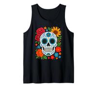 Mexican Folk Art Sugar Skull con Rose e Girasoli Canotta