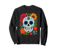 Mexican Folk Art Sugar Skull con Rose e Girasoli Felpa