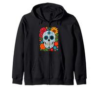 Mexican Folk Art Sugar Skull con Rose e Girasoli Felpa con Cappuccio