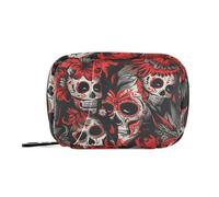 Mexican Of Dead Borsa da viaggio colorata con teschio e fiori con scomparti staccabili attaccabile organizer per pillole medicine per borsa