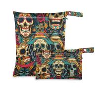 Mexican Of Dead Colorful Skull Flowers lavabile Dry Bag impermeabile 2 Pack elementi essenziali da viaggio per bambini con manici per spiaggia, spiaggia