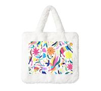 Mexican Otomi Animals Print Handbag Plush Tote Bag Women Ladies Tote Bag Fluffy Shopping Dating Bag, Bianco, Taglia Unica, Bianco, One Size