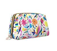 Mexican Otomi Animals Print Leather Portable Zipper Makeup Bag Cosmetic Pouch Travel Organizer Toiletry Clutch