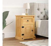 Mexican Pine Wood Nightstand with Drawer and Cabinet, Corona Style Rustic Bedside Table for Bedroom Guest Room, 53x39x66 cm Solid Wood Furniture