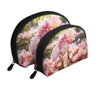 Mexican - Set di 2 trousse da viaggio con cerniera, per cosmetici, Fiori di ciliegio e tulipan, Taglia unica