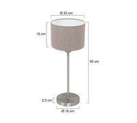 Mexlite Lampada da tavolo Noor, acciaio/lino color fango, altezza 50 cm, E27 Mexlite
