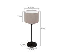 Mexlite Lampada da tavolo Noor, nero/lino color fango, altezza 50 cm, E27 Mexlite