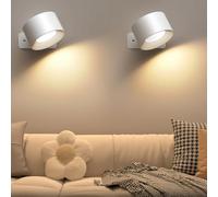 Mexllex Lampada da Parete 2Pcs, Applique Camera da Letto Lampada da Comodino Touch Batteria Ricaricabile Faretti da Parete Ruotare di 360° Magnetica,3 Colori e 3 Livelli di Luminosità