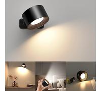 Mexllex Lampada da Parete, Applique Camera da Letto Lampada da Comodino Touch Batteria Ricaricabile Faretti da Parete Ruotare di 360° Magnetica,3 Colori e 3 Livelli di Luminosità