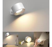 Mexllex Lampada da parete per interni, lampada da parete con ricarica USB a batteria, 3 colori e 3 livelli di luminosità Luce da parete 360° rotante Touch Control Luci da parete senza fili