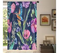 Mexpekil 1 pannello di tenda velata con motivo acquerello e fiori colibrì, tende semi-velate con tasca per asta, per soggiorno, camera da letto, ufficio, finestra, in voile, 140 x 198 cm