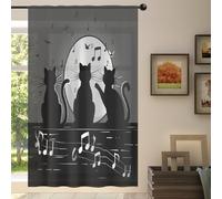 Mexpekil 1 pannello tenda trasparente con motivo gatti note musicali semi-velate con tasca per asta, per soggiorno, camera da letto, ufficio, finestra, in voile, 140 x 198 cm