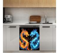 Mexpekil Adesivo decorativo magnetico per lavastoviglie con draghi luminosi, 53 x 66 cm, adesivo decorativo per lavapiatti per porta d'ingresso, impermeabile, pannello magnetico per elettrodomestici