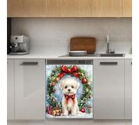 Mexpekil Adesivo decorativo per lavastoviglie a forma di ghirlanda natalizia, 53 x 66 cm, adesivo decorativo per lavastoviglie per porta d'ingresso, impermeabile, per pannello elettrodomestico da