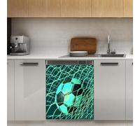 Mexpekil Adesivo decorativo per lavastoviglie a forma di pallone da calcio blu, 53 x 66 cm, adesivo decorativo per lavapiatti per porta d'ingresso, impermeabile, per pannello elettrodomestico da