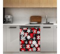 Mexpekil Adesivo decorativo per lavastoviglie a scacchi con fiocco di neve, 53 x 66 cm, adesivo decorativo per lavastoviglie per porta d'ingresso, impermeabile, pannello magnetico per elettrodomestici