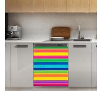 Mexpekil Adesivo decorativo per lavastoviglie a strisce colorate, 53 x 66 cm, adesivo decorativo per lavastoviglie per porta d'ingresso, impermeabile, pannello per elettrodomestici da cucina