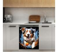 Mexpekil Adesivo decorativo per lavastoviglie con cane che corre, 53 x 66 cm, adesivo decorativo per lavastoviglie per porta d'ingresso, impermeabile, pannello magnetico per elettrodomestici da cucina