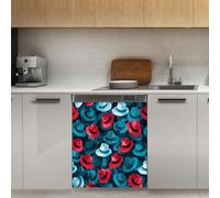 Mexpekil Adesivo decorativo per lavastoviglie con cappello rosso e blu, 53,3 x 66 cm, adesivo decorativo per lavapiatti per porta d'ingresso, impermeabile, per pannello elettrodomestico da cucina