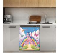 Mexpekil Adesivo decorativo per lavastoviglie con castello arcobaleno colorato, 53 x 66 cm, adesivo decorativo per lavastoviglie per porta d'ingresso, impermeabile, adesivo magnetico per pannello