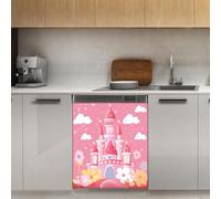 Mexpekil Adesivo decorativo per lavastoviglie con castello dei cartoni animati rosa, 53 x 66 cm, adesivo decorativo per lavapiatti per porta d'ingresso, impermeabile, pannello elettrodomestico da