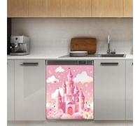Mexpekil Adesivo decorativo per lavastoviglie con castello rosa dei cartoni animati, 53 x 66 cm, adesivo decorativo per lavapiatti per porta d'ingresso, impermeabile, pannello elettrodomestico da