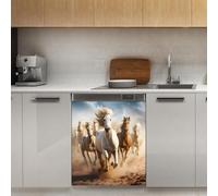 Mexpekil Adesivo decorativo per lavastoviglie con cavalli che corrono, 53 x 66 cm, adesivo decorativo per lavapiatti per porta d'ingresso, impermeabile, pannello magnetico per elettrodomestici da