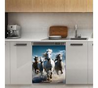 Mexpekil Adesivo decorativo per lavastoviglie con cavallo che corre, 53 x 66 cm, adesivo decorativo per lavastoviglie per porta d'ingresso, impermeabile, pannello magnetico per elettrodomestici da