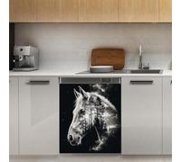 Mexpekil Adesivo decorativo per lavastoviglie con cavallo e foresta e cielo, 53 x 66 cm, adesivo decorativo per lavapiatti per porta d'ingresso, impermeabile, per pannello elettrodomestico da cucina