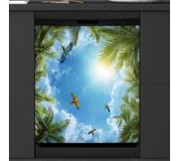 Mexpekil Adesivo decorativo per lavastoviglie con cielo e palme, 58 x 66 cm, adesivo decorativo per lavastoviglie per porta d'ingresso, impermeabile, adesivo magnetico per pannello di elettrodomestici