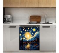 Mexpekil Adesivo decorativo per lavastoviglie con cielo stellato, 53 x 66 cm, adesivo decorativo per lavastoviglie per porta d'ingresso, impermeabile, pannello per elettrodomestici da cucina