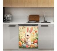 Mexpekil Adesivo decorativo per lavastoviglie con coniglietto pasquale che tiene l'uovo, 53 x 66 cm, adesivo decorativo per lavastoviglie per porta d'ingresso, impermeabile, per pannello