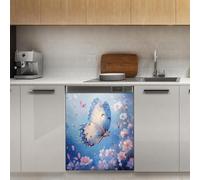 Mexpekil Adesivo decorativo per lavastoviglie con farfalla che vola, blu, 53 x 66 cm, adesivo decorativo per lavastoviglie per porta d'ingresso, impermeabile, per pannello elettrodomestico da cucina