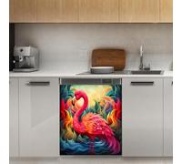 Mexpekil Adesivo decorativo per lavastoviglie con fenicottero rosso, 53 x 66 cm, adesivo decorativo per lavastoviglie per porta d'ingresso, impermeabile, per pannello elettrodomestico da cucina