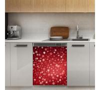 Mexpekil Adesivo decorativo per lavastoviglie con fiocco di neve rosso, 53 x 66 cm, adesivo decorativo per lavastoviglie per porta d'ingresso, impermeabile, pannello magnetico per elettrodomestici da
