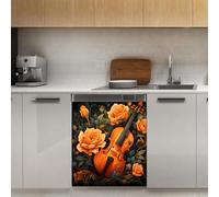 Mexpekil Adesivo decorativo per lavastoviglie con fiore di violino, 53 x 66 cm, adesivo decorativo per lavastoviglie per porta d'ingresso, impermeabile, per pannello elettrodomestico da cucina