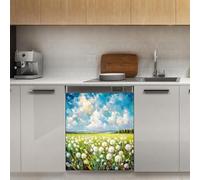 Mexpekil Adesivo decorativo per lavastoviglie con fiori e cielo, 53 x 66 cm, adesivo decorativo per lavapiatti per porta d'ingresso, impermeabile, per pannello elettrodomestico da cucina, decalcomania