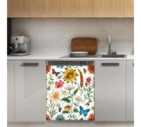 Mexpekil Adesivo decorativo per lavastoviglie con fiori, libellule e farfalle, 53 x 66 cm, adesivo decorativo per lavastoviglie per porta d'ingresso, impermeabile, pannello magnetico per